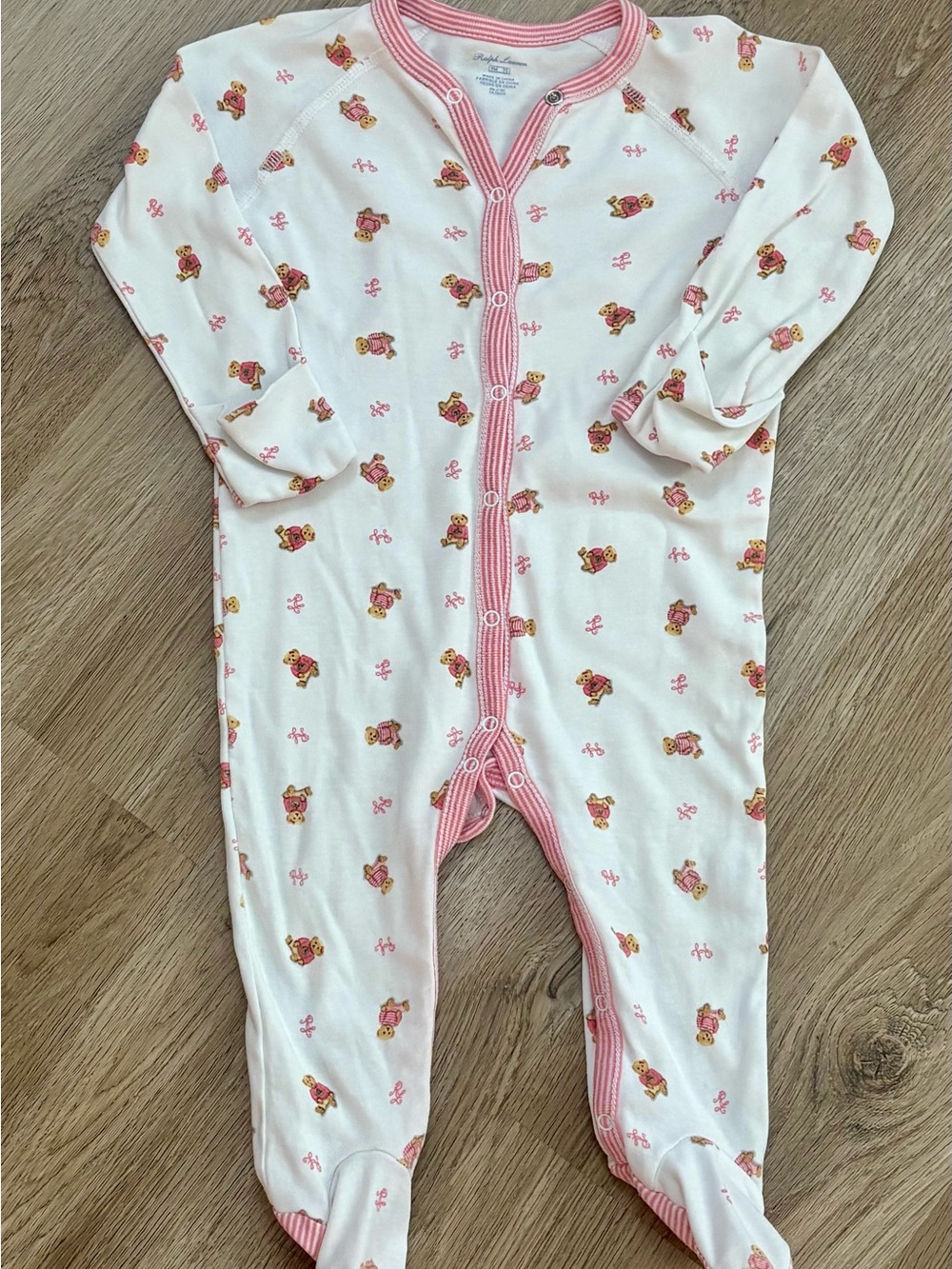 Ralph Lauren Baby Girl 9M Polo Bear Pink Footed Sleeper Pajamas